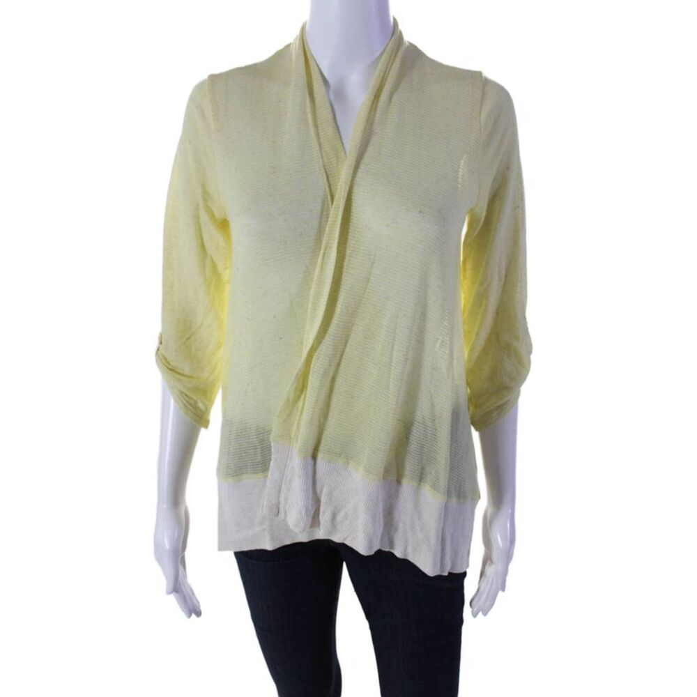 Splendid Women's 3/4 Sleeves Open Front Cardigan Sweater Yellow Size S